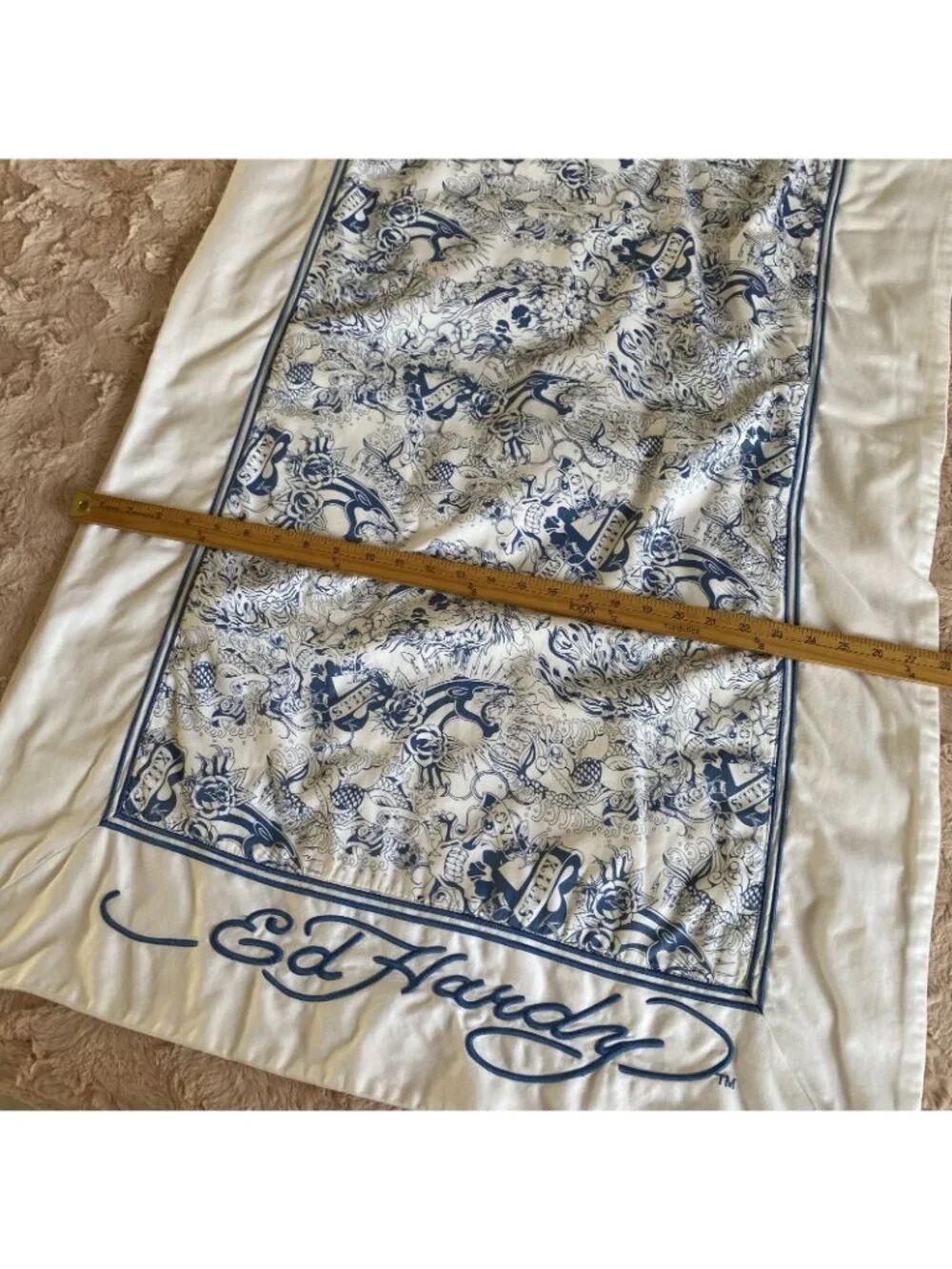Ed Hardy King Size PILLOW SHAM Blue White Mermaid Skull Love Kills